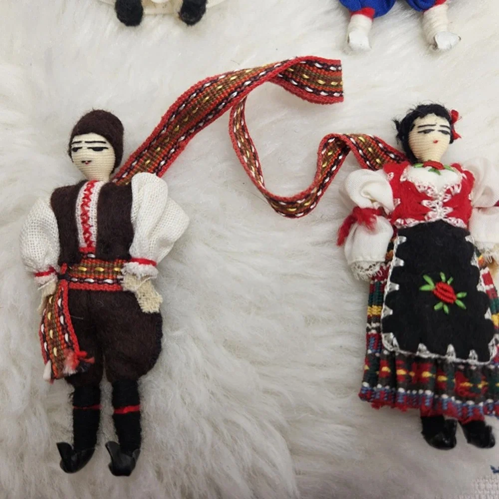 Vintage Cloth Embroidered Miniature Eastern European Oriental Dolls Ornaments